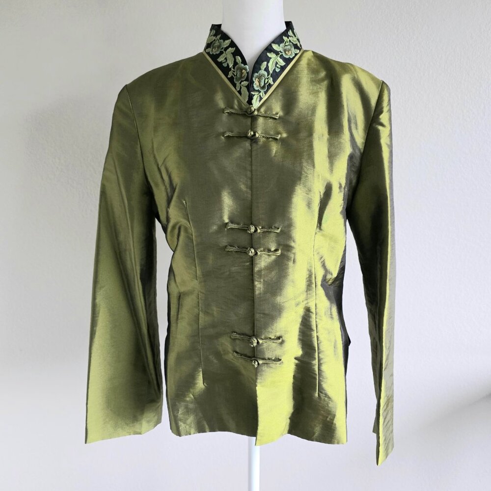 Dragon Silk Jacket Top Women XL Embroidered Asia Green 100% Silk Washable China